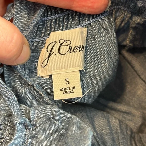 J. Crew Blue Denim Midi Dress with Smocked Neck - Picture 12 of 14